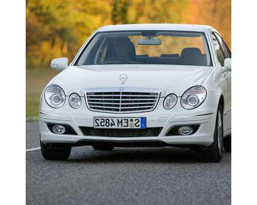 Заказать Бампер передний в цвет кузова Mercedes E-Class W211 (2006-2009) рестайлинг с омывателем и парктроником в Казани